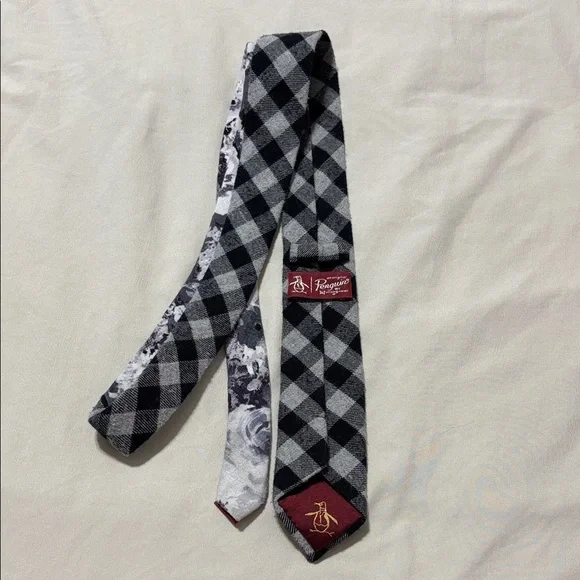 Original Penguin Black and White Plaid Tie