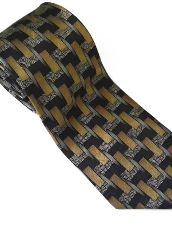 VTG Carlos Devenezia Men's Silk Tie Hand Made Bronze Black & Silver Novelty  EUC
