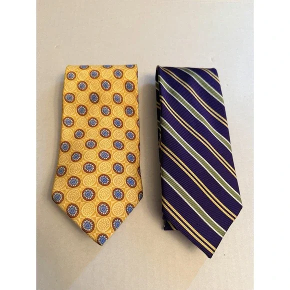 Lot of 2 Jos A Bank Ties 100% Silk Gold & Purple Stripe One Made In Italy