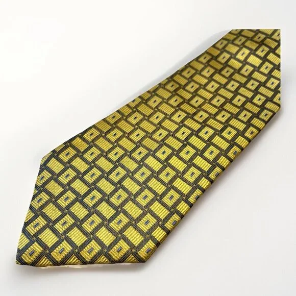 Tommy Hilfiger Tie Men Yellow With Navy Blue 100%‎ Silk Size 58”