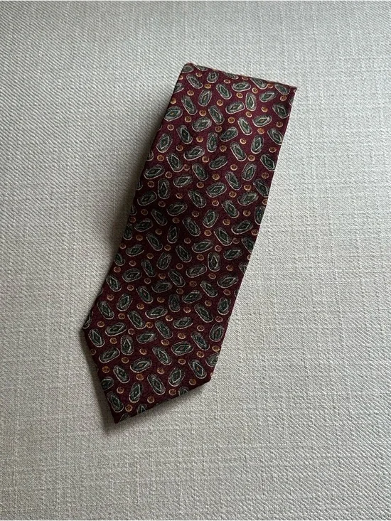 Dior Men's Burgundy Paisley Silk Tie with Green Accents