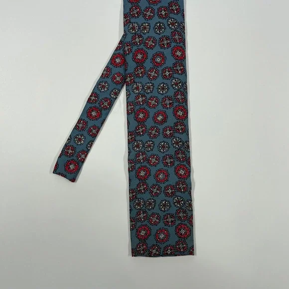 Powere Mens Shop Blue Red Geometric Medallion Silk Square Necktie Mens One Size
