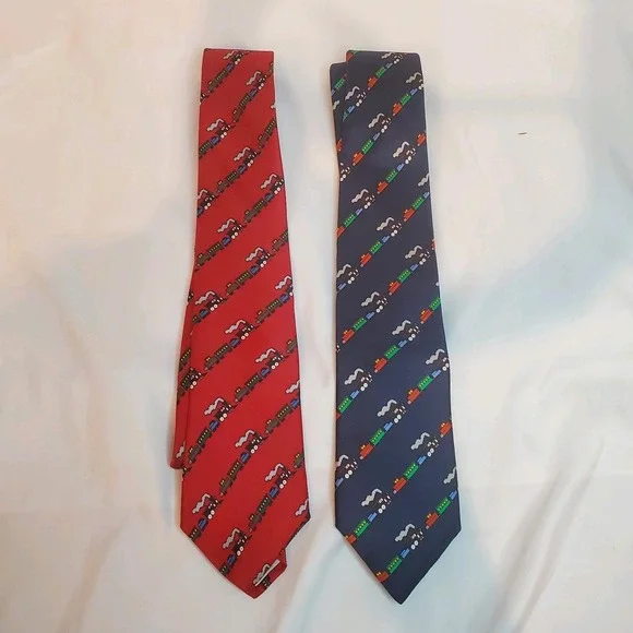 Tie Choo Choo Train‎ Engine Lot Of 2 100% Silk by Horchow And Trifles