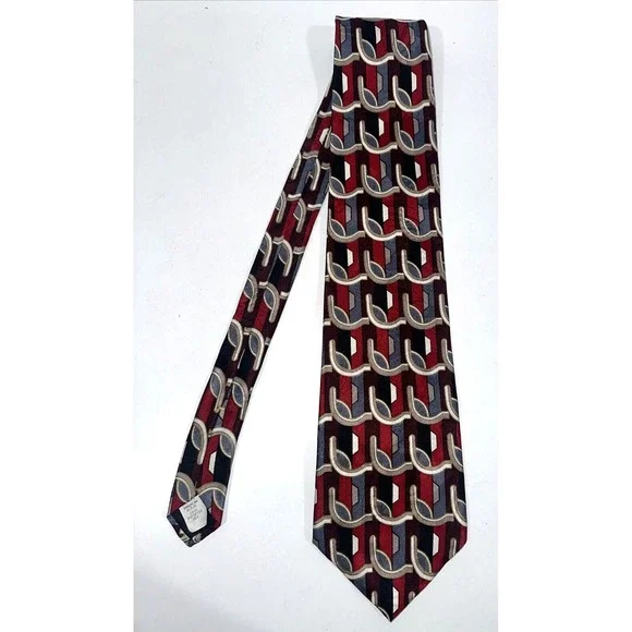Oscar de la Renta Mens Tie Necktie Artistic Abstract Print Made in USA 100% Silk