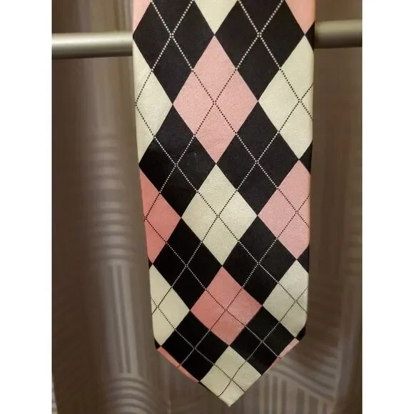 Loudmouth Golf Tie Plaid Black Pink‎ White Colorful Tartan Silk Hand Made