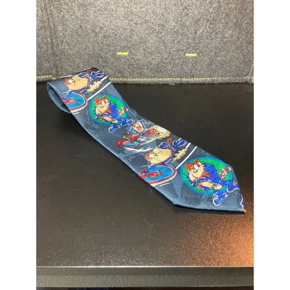 Vintage 1993 Looney Tunes Tasmanian Devil Taz Biker Motorcycle‎ Polyester Tie