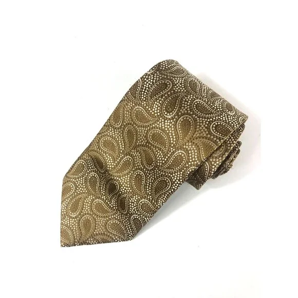 Roberto Villini Couture Silk Tie Paisley Gold Bronze Handmade Luxury Floral Tipp