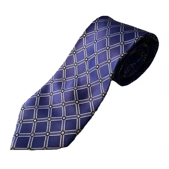 IZOD Tie Men's‎ Blue&Silver Geometric Pattern 100% Silk 60