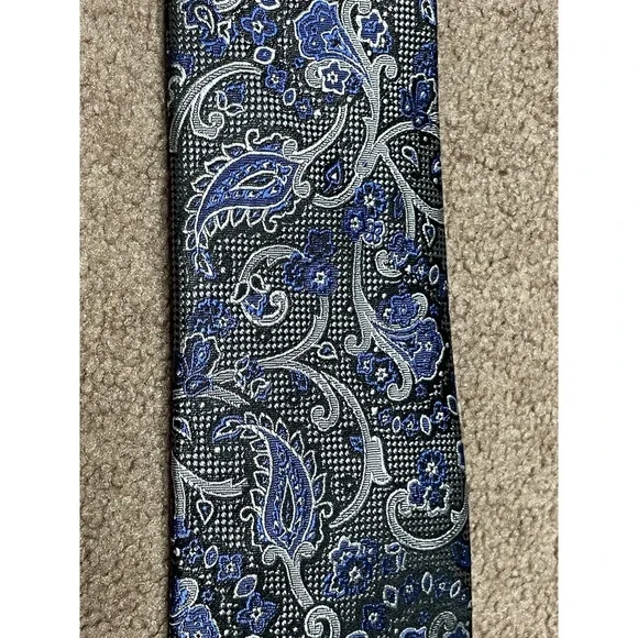 Joseph Abboud Blue Silver Paisley Silk Tie New Tags 3