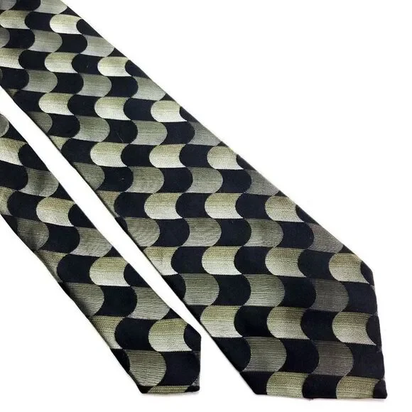 Arrow Silk Tie Black Green Woven‎ Geometric Abstract