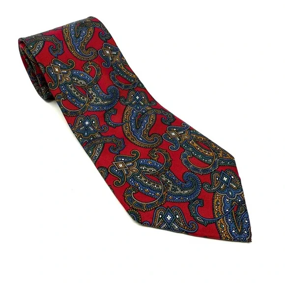 Kuppenheimer Mens Clothiers Silk Paisley Necktie Red‎ Blue Yellow Handmade