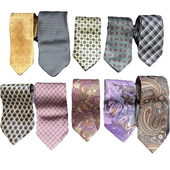 Lot Of 10‎ Neckties Various Brands Paisley Geometric Abstract Modern And Vintage