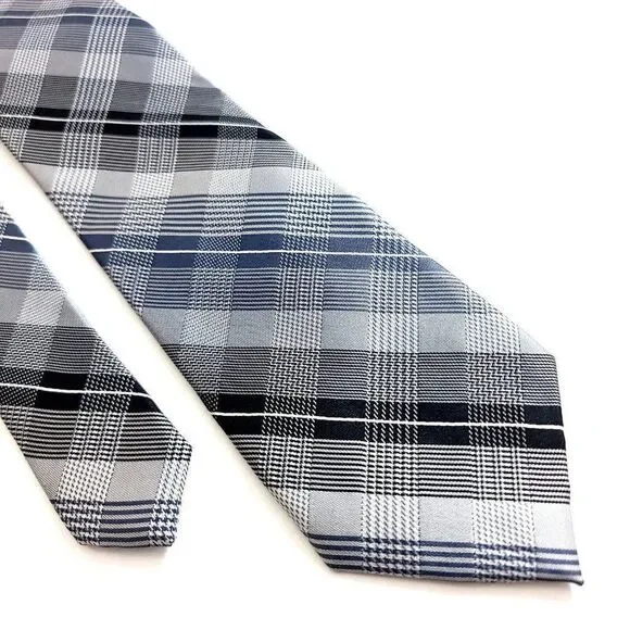 Calvin Klein Gray‎ Blue Plaid Woven Silk Tie