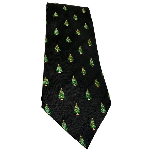 Vintage 90s American Greetings‎ 100% Silk Christmas Tree Holiday Necktie Festive