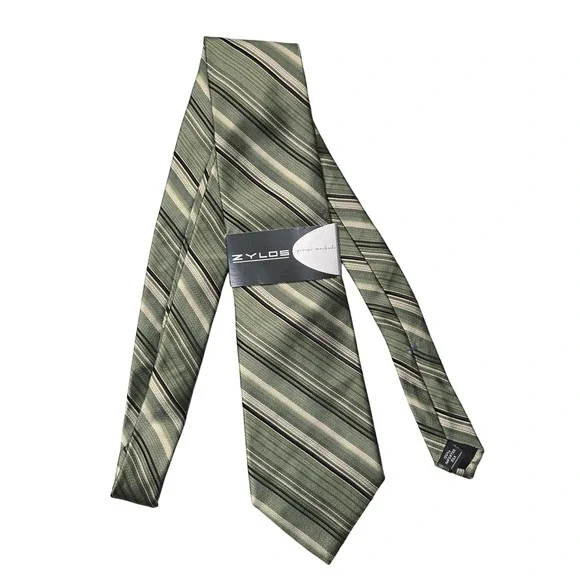 Zylos George Machado Tie Mens Green‎ Striped 100% Silk Necktie Formal Classic