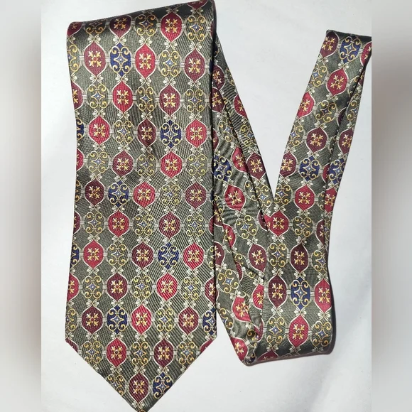 Graham & Lockwood Elegant Patterned Silk Tie Green‎ Gold Red