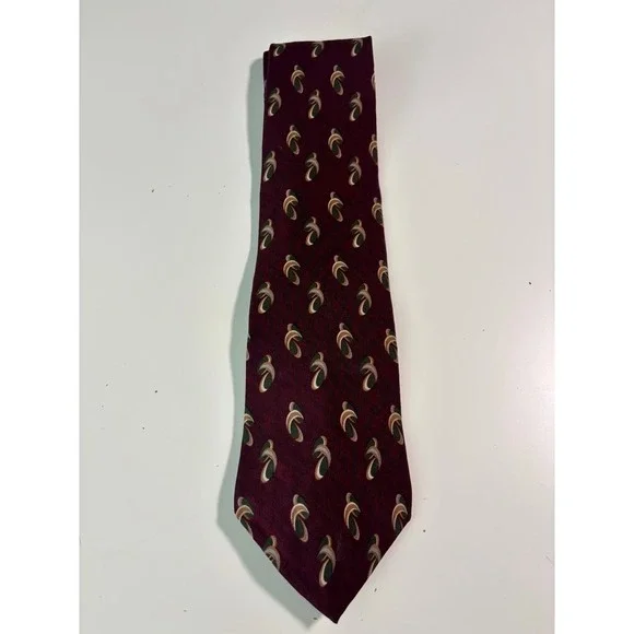 Etienne‎ Aigner Mens Burgundy Silk Tie Geometric