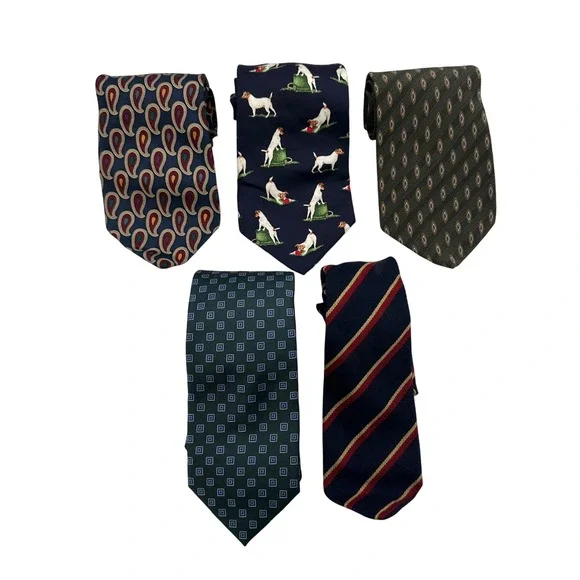 Lot of 5 Silk‎ Wool Ties Mens Paisley Jack Russell Alyn Claiborne Jos A Bank