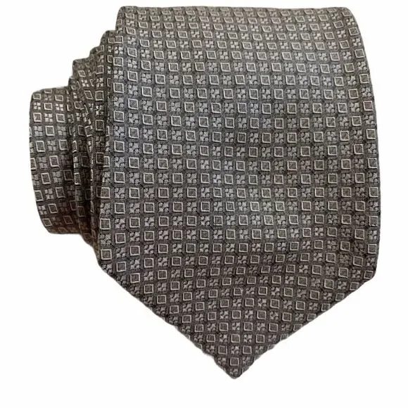 Brooks Brothers Silk Tie Silver/White Geometric‎