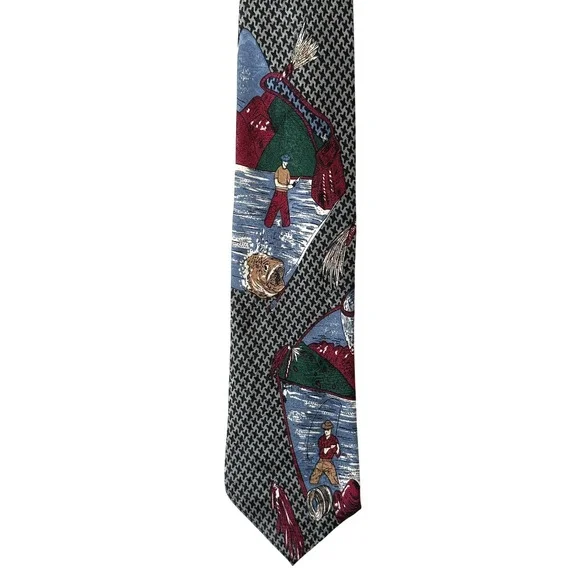 VTG MomentoUno Fly Fishing Tie Silk Houndstooth Wide 3.5 Angler Novelty 90s 3.5