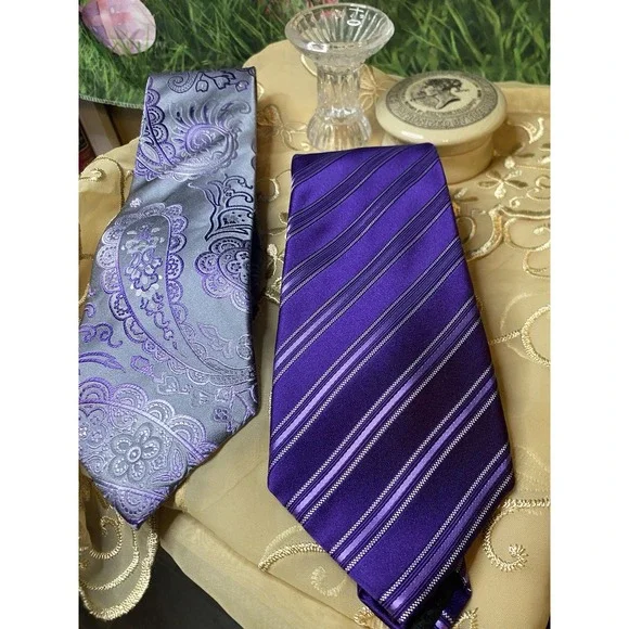 SEAN JOHN Purple‎ White Satin Stripes Silk Classic Tie Lot 2
