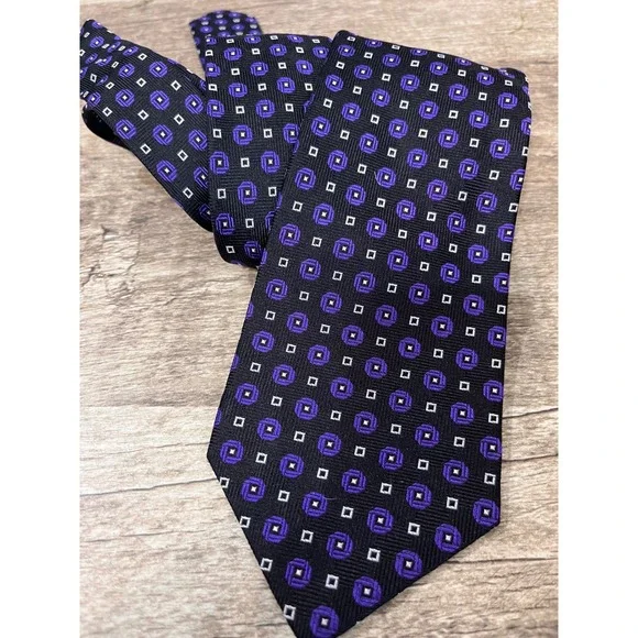 LAUREN Ralph Lauren Mens Silk Tie Purple White Squares‎ Pattern
