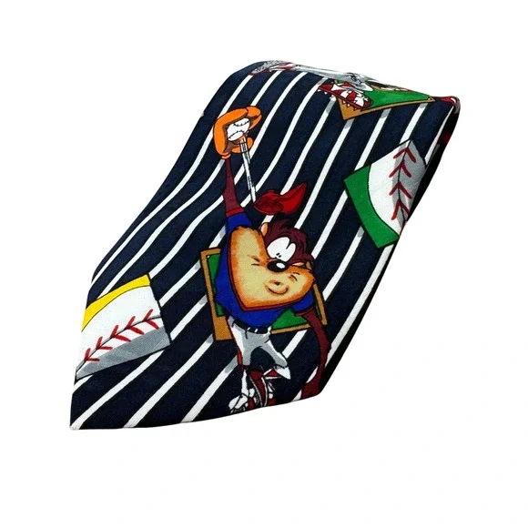 Vintage Looney Tunes‎ Mania Necktie Taz Baseball Striped Novelty Men's Tie