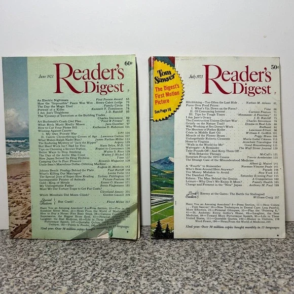 1973 June July READER'S DIGEST MAGAZINE Vintage History Short Stories Funny‎ Ads