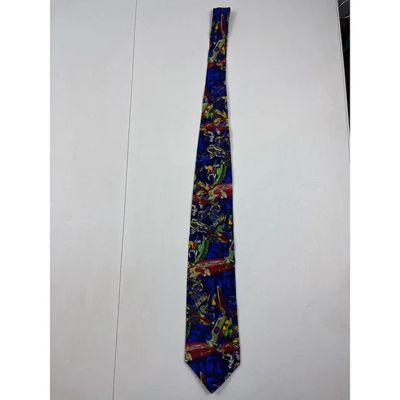 Pagliano Milan New‎ York Silk Tie Vintage Tin Toy Novelty Navy Motorcycle Car