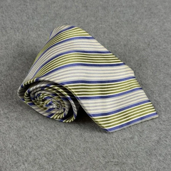 Grant Thomas Hand Sewn Silk Blue Green Stripe Necktie 100% Silk 60x3.9