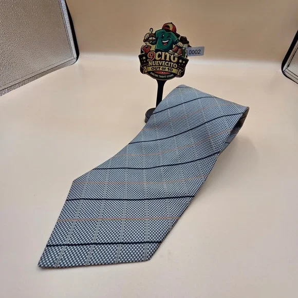 Valerio Garati Mens Silk Tie Grey Black Tan Grid Diagonal Stripe Handmade 4 Inch