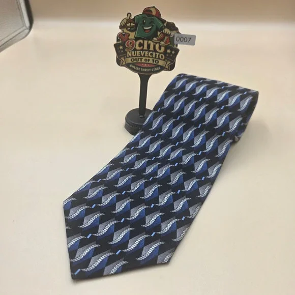 Louis Roth Mens Silk Necktie Blue Black Silver Geometric Abstract Made in USA
