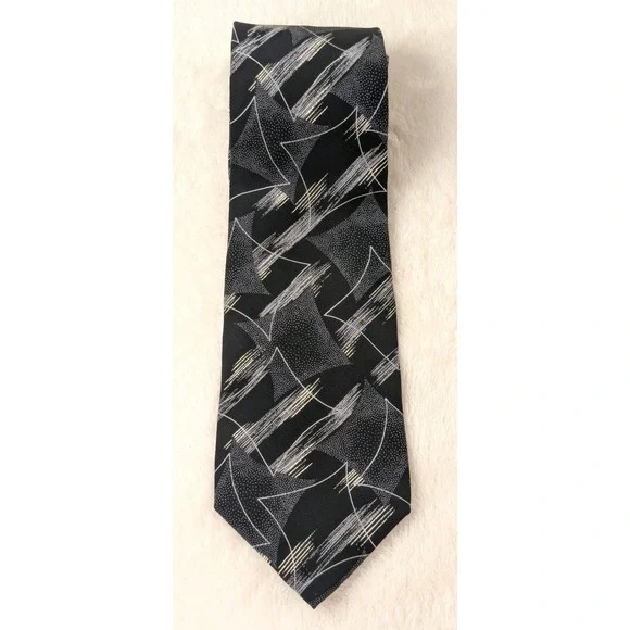 Carlo Palazzi Silk Tie Black Silver Abstract Geometric Hand Made in Italy‎