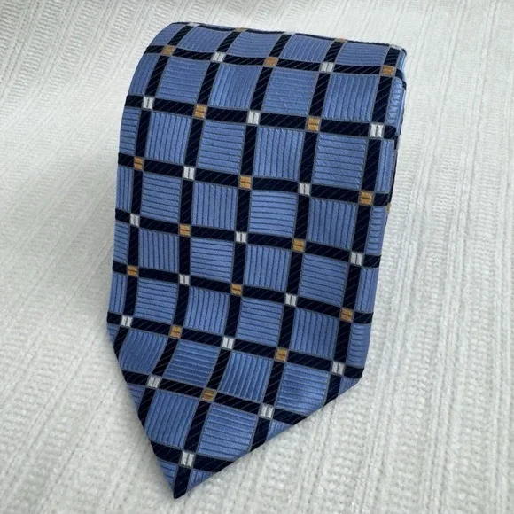 Jos A Bank Signature Collection Geometric Silk‎ Blue Mens Tie Long