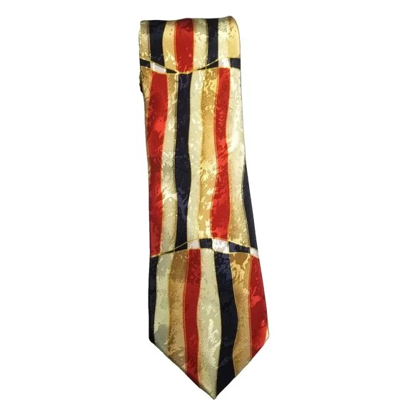 Lorenzo Selini Abstract Stripe Gold Red Blue Textured‎ Jacquard Pointed Tie