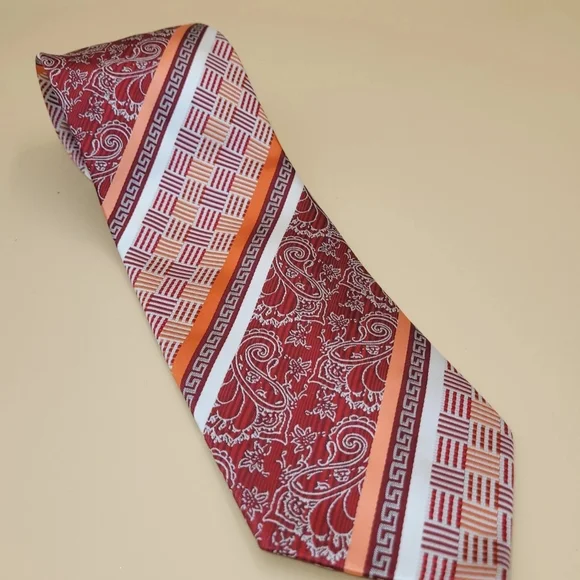 Daniel Ellissa Men's Burgundy, Orange & Cream Necktie.‎ Work Casual Business