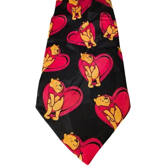 Disney Pooh Hearts Necktie‎ Mens Black Valentine Neckwear
