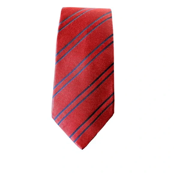Ermenegildo Zegna 100% Silk Red Blue Stripe‎ Mens Tie Repp Diagonal Stripe Italy