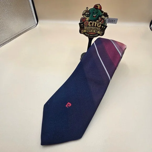 Pierre Cardin Mens Striped Necktie Navy Blue Burgundy Sanger Harris Vintage Tie