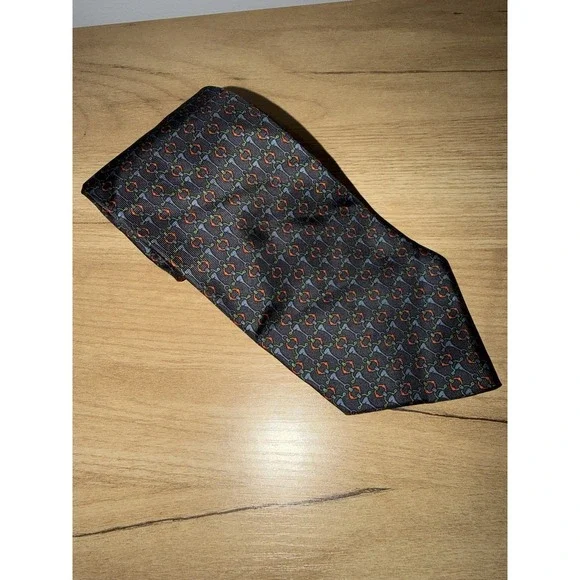 Vintage Fendi 100% Silk Tie Blue Red  Italy Luxury Designer Horsebit Geometric Y
