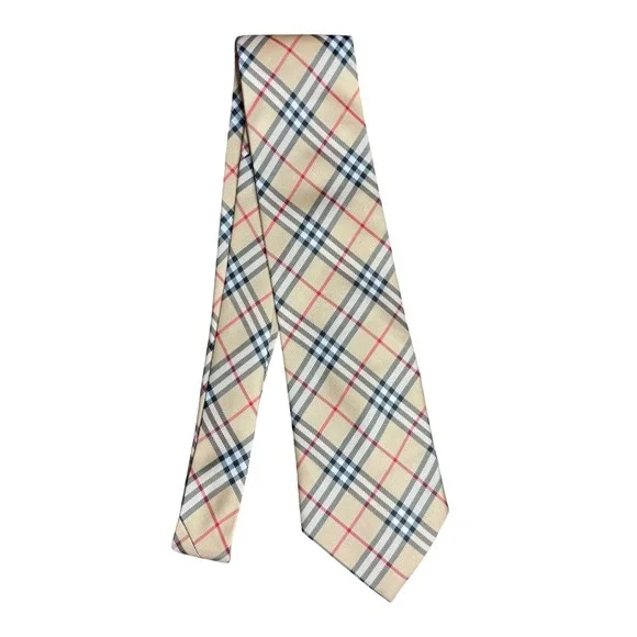 Burberry Necktie Vintage Mens Nova Check Plaid Silk Tie