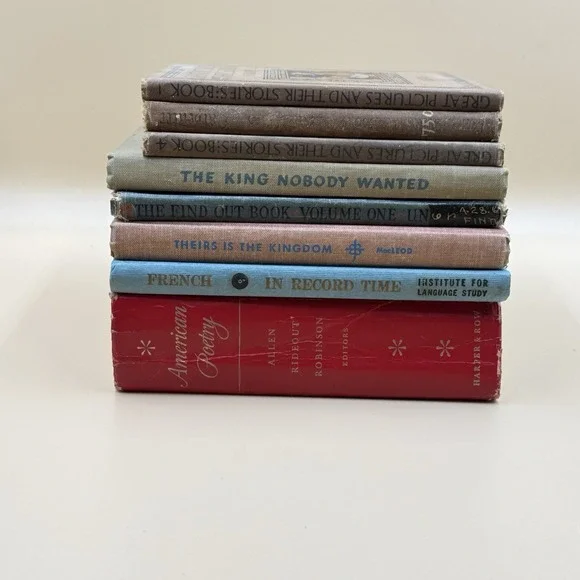Antique Book Lot of 8 Bookshelf Decoration Study Books Poems Decor Hardcover VTG