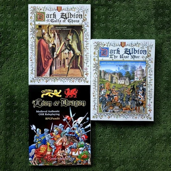 RPGPundit Book Lot Dark‎ Albion Lion & Dragon Medieval Grim Fantasy Roleplaying