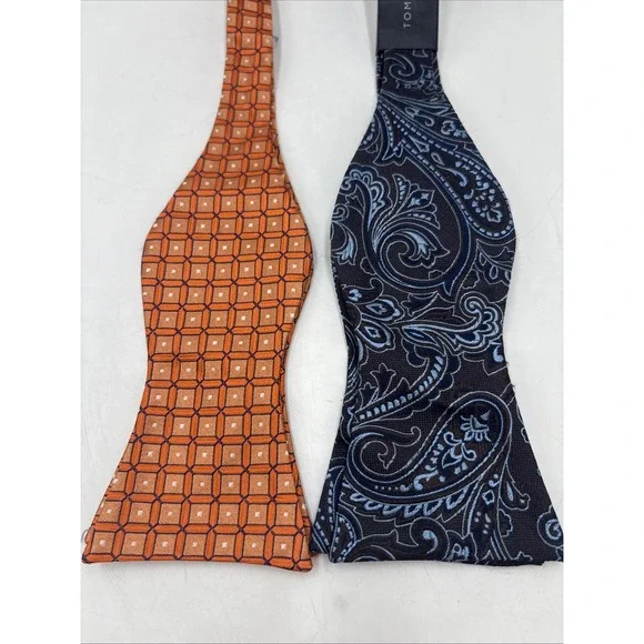 Tommy Hilfiger Lot of 2 Adjustable Bow Tie 100% Silk Blue Paid Orange Diamonds