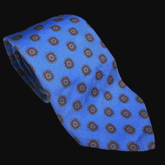 Brooks‎ Brothers Makers Silk Tie Blue Medallion Geometric Mens Necktie USA Made