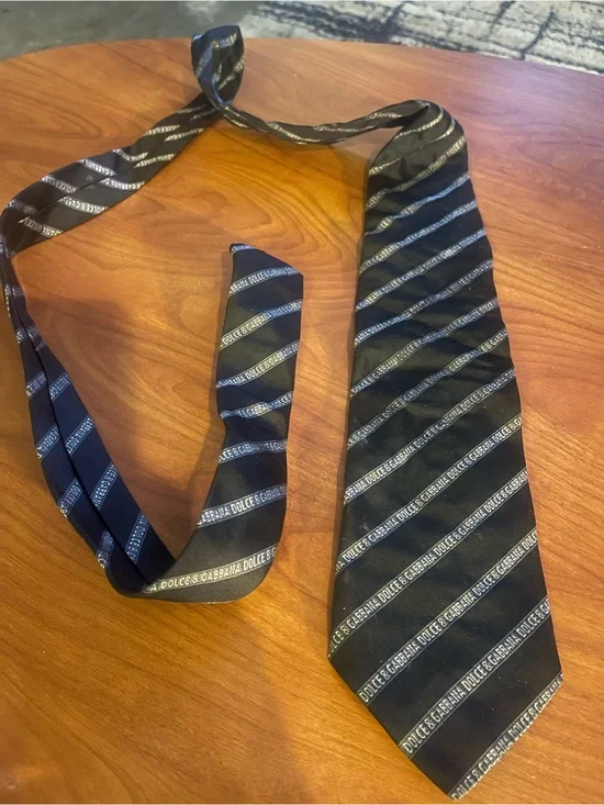 Dolce & Gabbana Black Striped Logo Silk Tie