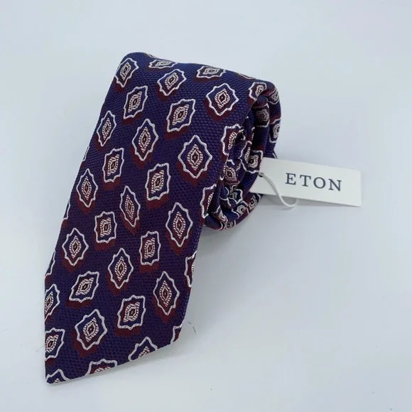 Eton Tie Men One Size Multi Patterned Silk Classic Luxury Necktie Italy Made NWT