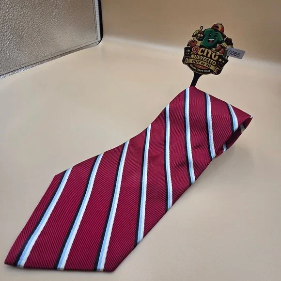 Brooks Brothers Makers Burgundy Blue White Striped Silk Tie Made in USA England
