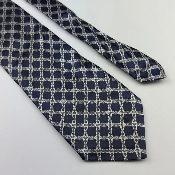 Fosseys Mens Navy Blue Geometric Pattern Polyester Necktie Classic Formal Tie