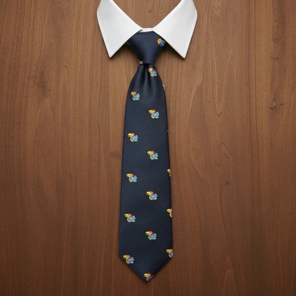 Vintage Pintail Mens University of Kansas Jayhawks Tie Navy Embroidered NCAA USA